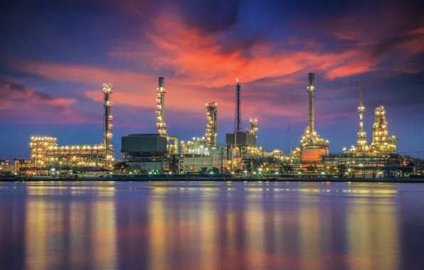 The sky, reflection, Bangkok, oil refinery plant, Refinery