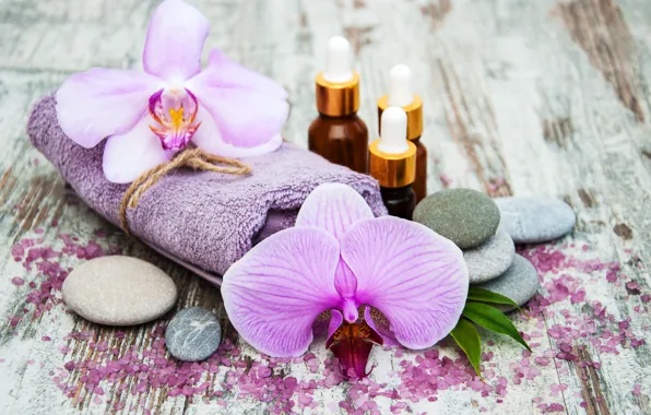 Stones, oil, towel, orchids, Spa, salt, Olena Rudo