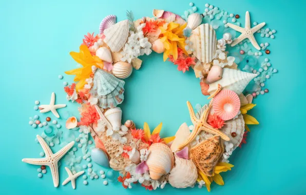 Stars, flowers, background, shell, blue, flowers, background, marine