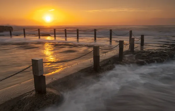 Picture sea, the sun, sunset, orange, the ocean, shore, coast, The evening