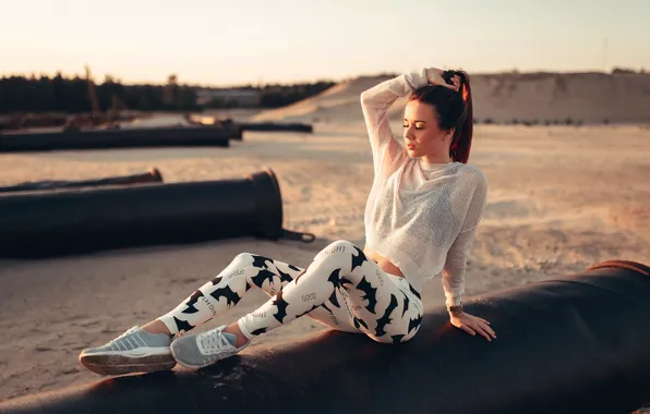 Sand, girl, pose, sitting, Victoria Rusko