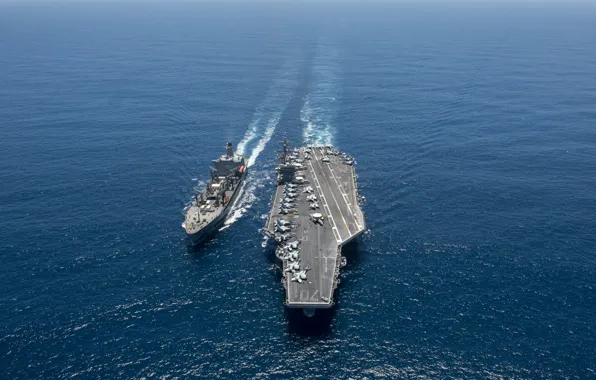 Picture sea, weapons, army, aircraft carrier USS Carl Vinson (CVN 70), replenishment oiler USNS Yukon (T-AO …