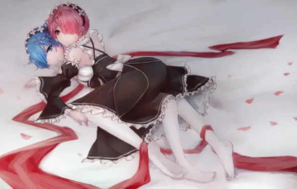 Girls, tape, anime, art, ram, maids, rem, re zero kara hajime chip isek or seikatsu