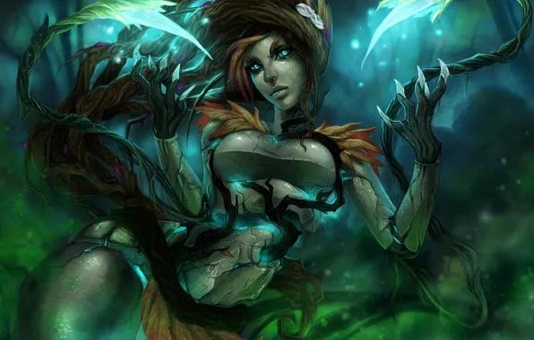 Girl, plants, art, claws, league of legends, zyra