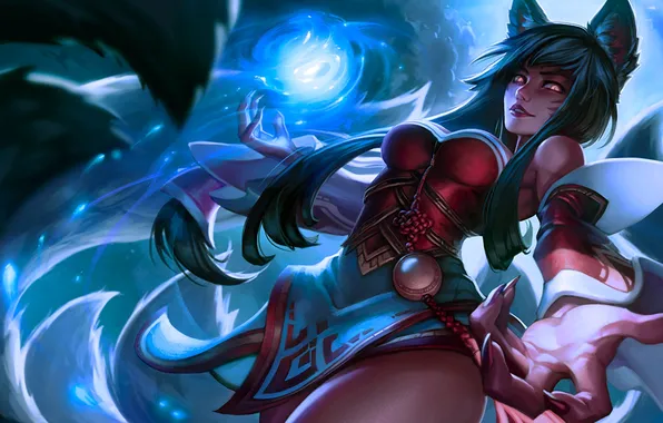Girl, Fox, tail, lol, League of Legends, ahri, Nine-Tailed Fox, Riot Games
