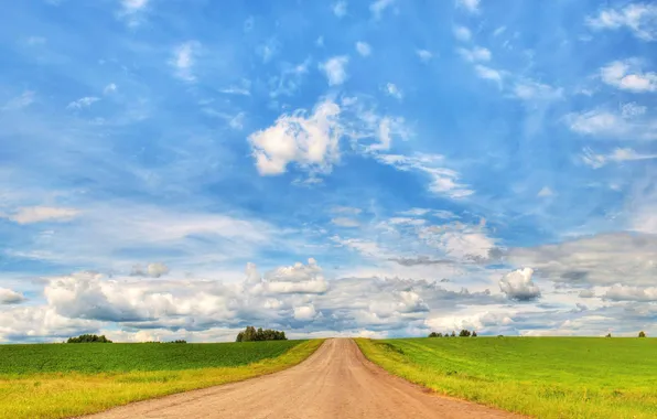 Road, field, the sky, clouds, landscape, nature, wallpaper, country