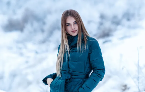 Winter, look, snow, pose, hair, Girl, Sergey Sorokin, Luba Ivanova