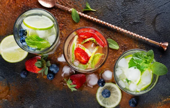 Ice, berries, lemon, drinks, mint, lemonade