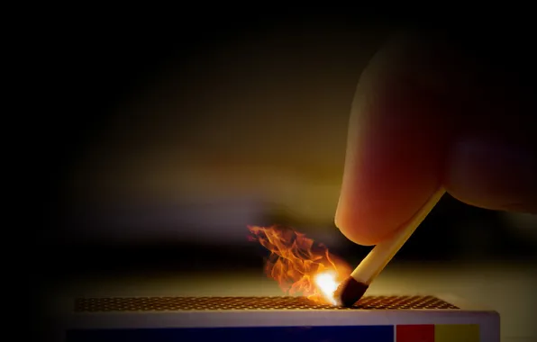 Picture flame, hand, match, sulfur, boxes, fire