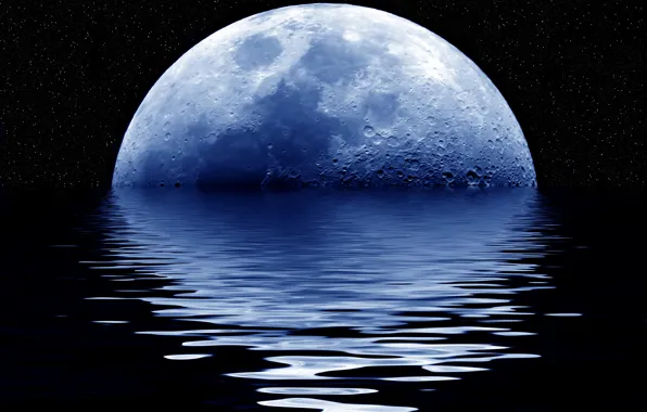 Moon, blue, water, rising, giant