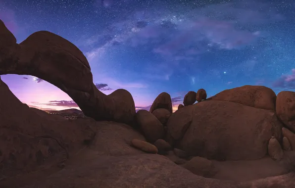 The sky, stars, clouds, mountains, night, blue, stones, rocks