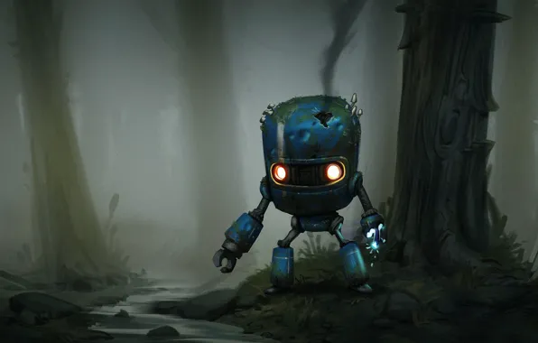 Picture forest, figure, robot, robot, art, by Guilherme Freitas, Guilherme Freitas, Lost Robot