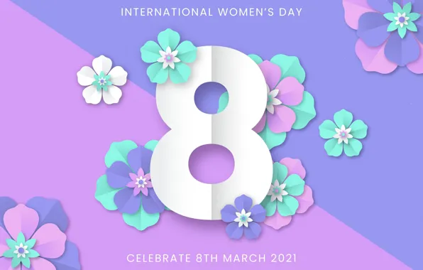 Flowers, holiday, spring, figure, March 8, date, congratulations, postcard