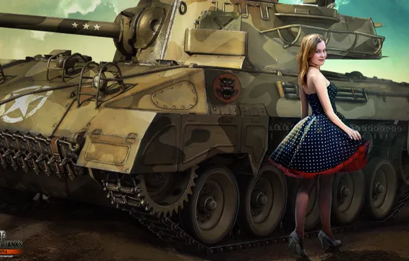 Picture girl, skirt, World of Tanks, Wargaming.net, M18, Helcat