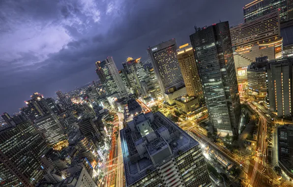 Night, skyscrapers, Japan, architecture, Osaka