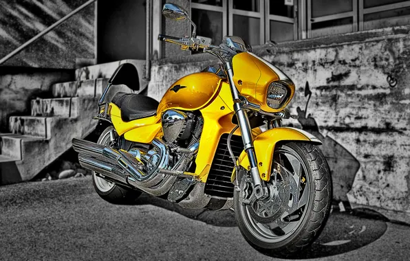 Motorcycle, harley, yellow machine
