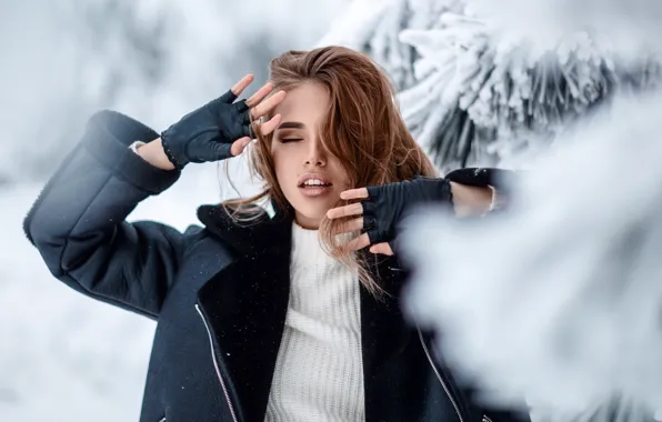 Picture snow, pose, Girl, Sergey Sorokin, Luba Ivanova