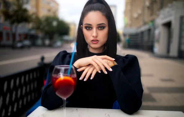 Picture look, girl, face, pose, hands, makeup, brunette, Dmitry Shulgin