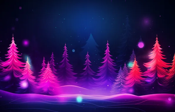 Winter, forest, snow, night, lights, darkness, lights, the dark background