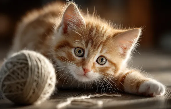 Cat, look, tangle, pose, kitty, the game, red, thread