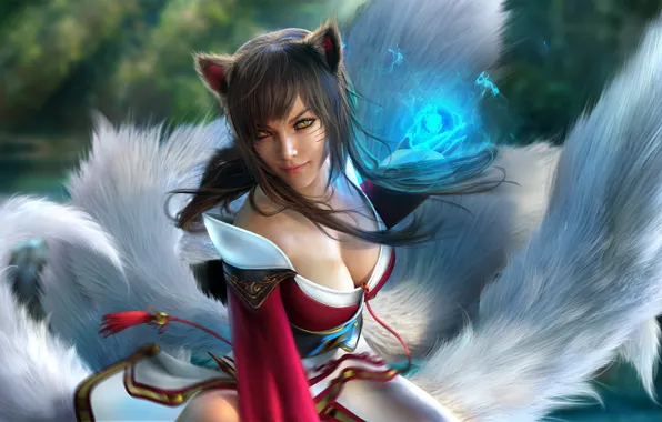 Girl, Fox, League of Legends, Ahri, fox girl, by Sevenbees