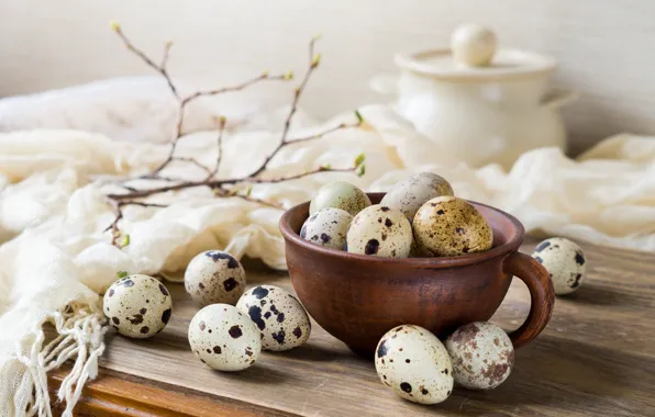 Branches, table, Board, food, eggs, spring, Easter, Cup