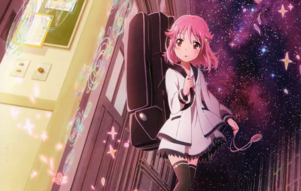 Picture lights, magic, surprise, stockings, Subaru, the door, corridor, schoolgirl