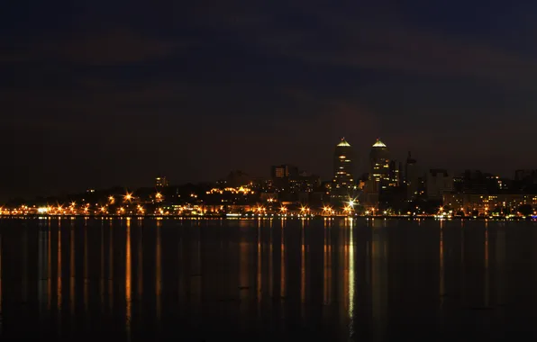 Picture night, the city, lights, reflection, river, tower, Ukraine, Dnepropetrovsk