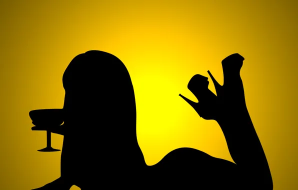 Girl, shadow, cocktail, lies, yellow background