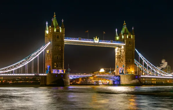 Night, the city, London, Tower bridge