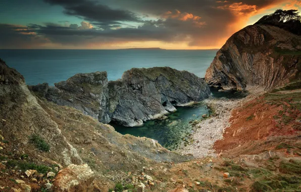 Picture sea, the sky, clouds, rocks, coast