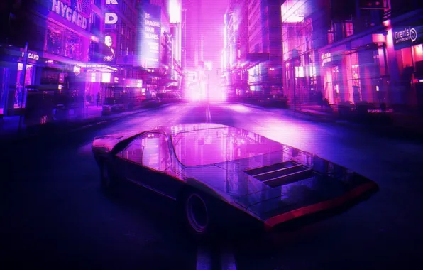 Picture The city, Neon, Machine, Background, Alfa Romeo, Synthpop, Darkwave, Synth