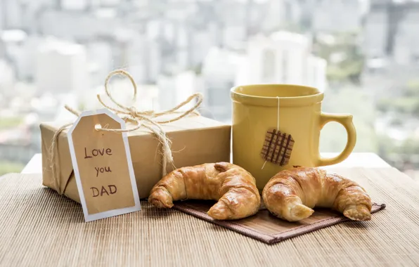 Picture gift, coffee, Breakfast, croissants, father's day
