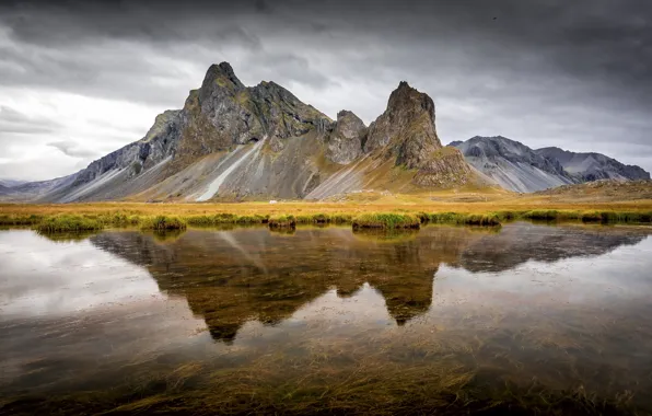 Water, reflection, mountain, Iceland, Iceland, East Horn