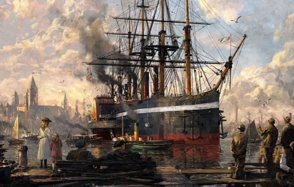 People, ship, picture, port