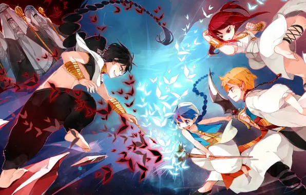 Girl, fight, guys, Aladdin, Morgiana, Ali Baba Saluja, Magi: The Labyrinth of Magic, Judal