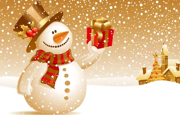 Picture winter, snow, gift, new year, snowman, christmas