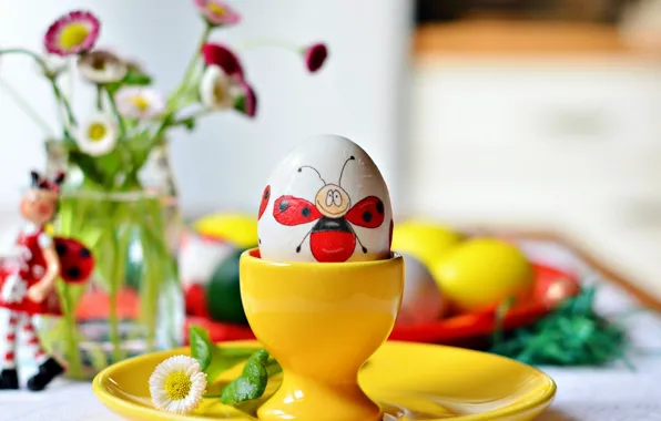 Picture flowers, holiday, egg, ladybug, Easter