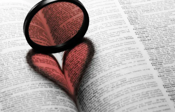 Picture heart, lens, book