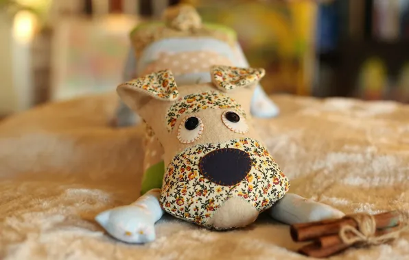 Pose, toy, dog, puppy, face, needlework