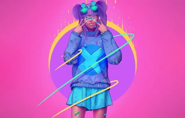 Color, Girl, Glasses, Style, Asian, Fantasy, Style, Color