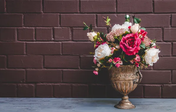 Flowers, roses, bouquet, red, vase, white, still life, pot