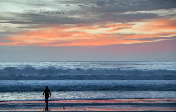 Sea, landscape, sunset, people