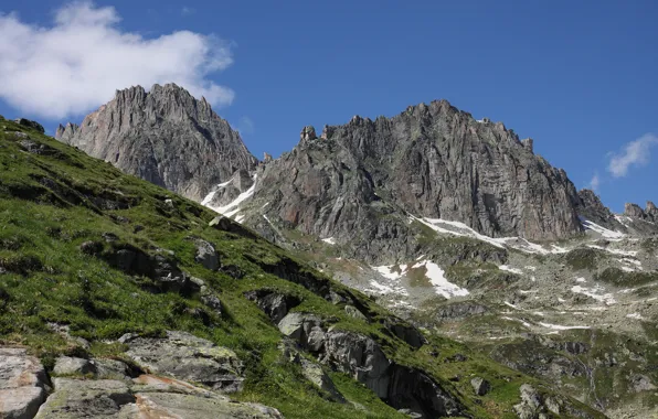 Grass, sky, mountains, rocks, Austria, Alps