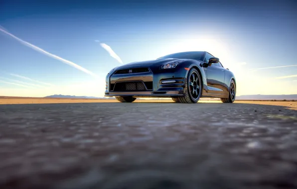 The sky, Auto, Black, Nissan, GT-R, Black, the front, Edition