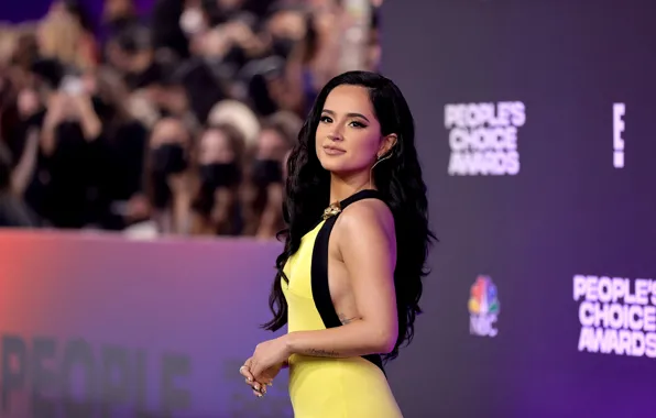 Brunette, singer, cutie, Becky G, yellow dress, Becky G