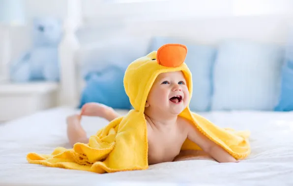 Joy, smile, child, towel, baby, child, infante