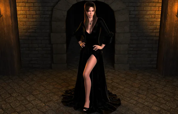 Picture look, girl, leg, black dress
