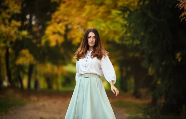 Autumn, look, face, city, Park, sweetheart, model, skirt