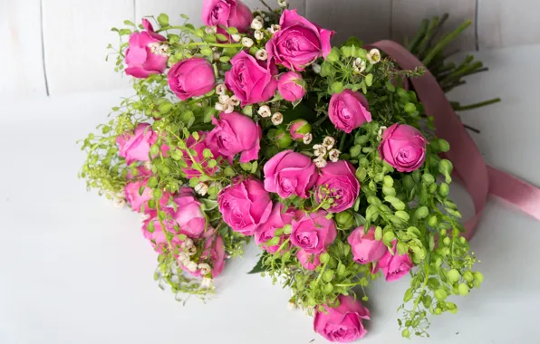 Greens, roses, bouquet